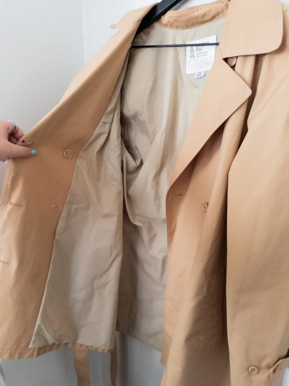 Vintage London Fog Short Trench Coat - tie waist, double breasted buttons - 14R
